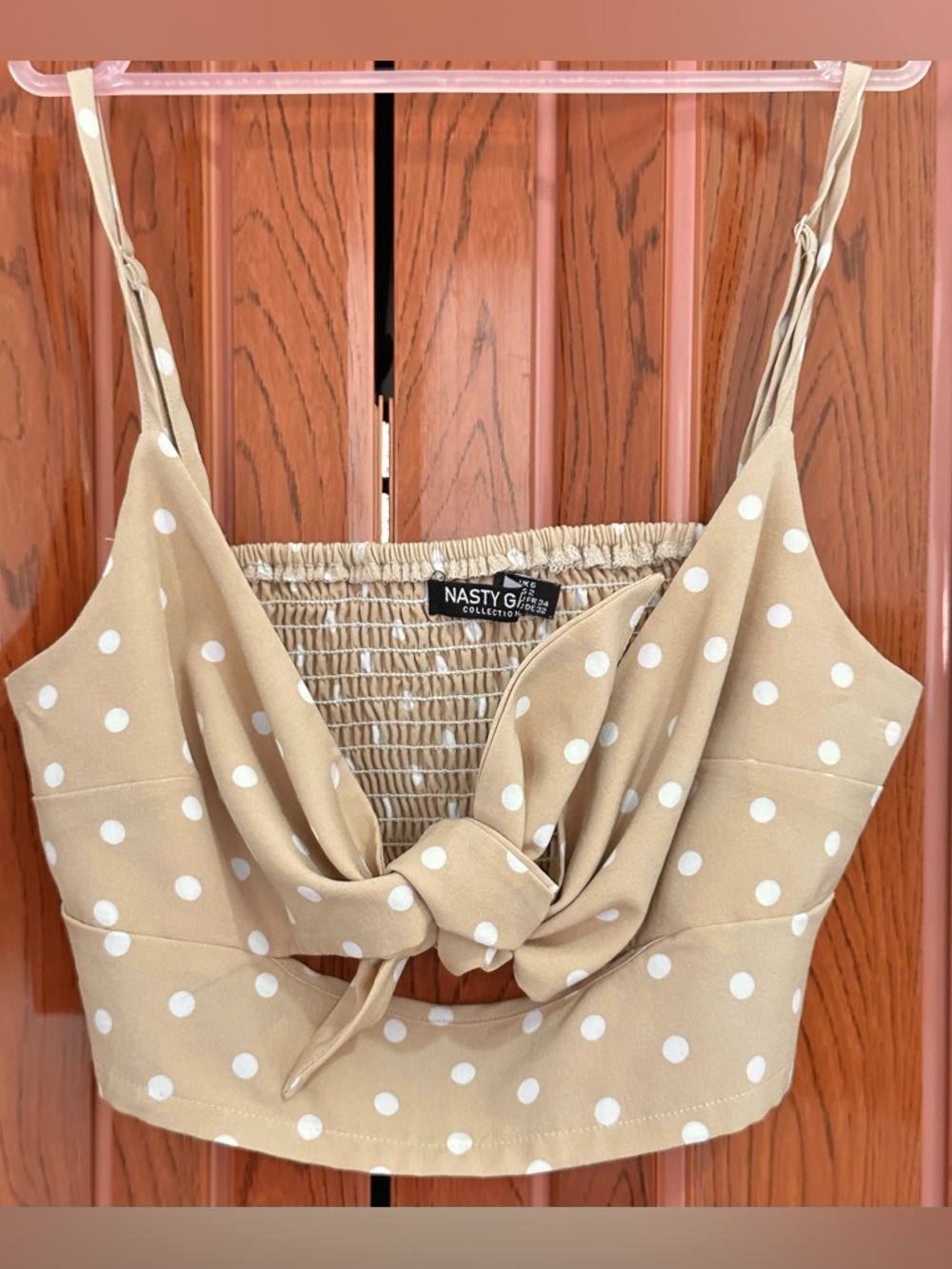 Nasty Gal Polka Dot 2 Piece Set Sand Crop Top & Wide Leg Pants | Size 2 - Picture 2 of 9